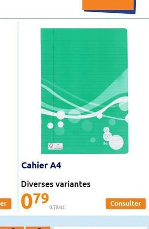 Cahier A4  Diverses variantes  0.79/st  96  Consulter 