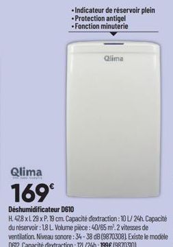 Qlima  and Spin  • Indicateur de réservoir plein  - Protection antigel  -Fonction minuterie  Qlima 