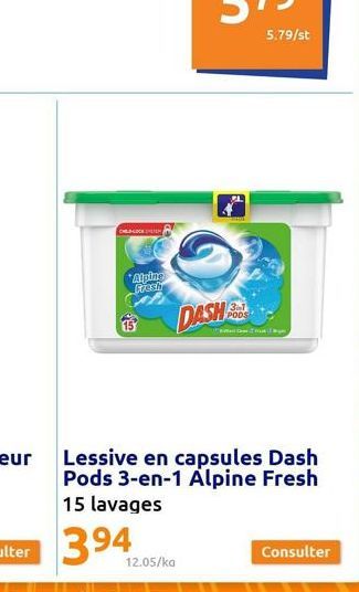 CHOK  FO  Alpine  Fresh  DASH  12.05/ka  31 PODS  5.79/st  ga  Consulter 