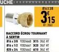 RACCORD ECROU TOURNANT A SERTIR  876x38 920246682415 2463 T 816x1/2 92824661 3420 2667 HT 828x314 97824447 4430 3447 T  86X3  315  2463 