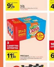 24  999  LLWE  3  CANETTES OFFERTES  1424  110  ULIMIE  Ice Tea LIPTON  21+3 OFFERTES  Sa  OASIS Tropical  Oasis  SONY  0,47  2:3 