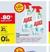 -80%  sur le 2  vended  2%  ll inc  49  1,47€ lespray  spray nettoyant  ajax  ajax  ajax 