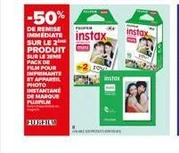 -50%  de remise  feufem  immediate instax sur le 2 produit  sur le 2eme pack de film pour imprimante et appareil photo instantane de marque fujifilm  furfily  mini  instax  instax  2:38 