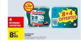 éponges  offertes  leg  8.⁹⁰0  0,74€ exponge  pack spontex  spontex zero  salete yure  be  8+4 offertes 