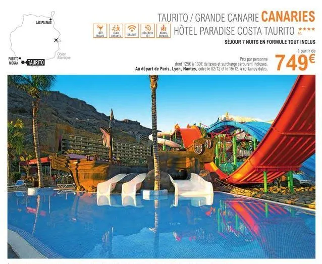 las palmas  puerto  mogan taurito  x  ocean atlantique  th inclus  *.*  parts  grat  taurito/grande canarie canaries  hôtel paradise costa taurito **  séjour 7 nuits en formule tout inclus  hove 101 e