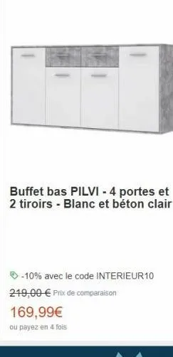 buffet bas pilvi - 4 portes et 2 tiroirs - blanc et béton clair  -10% avec le code interieur 10 219,00 € prix de comparaison  169,99€  ou payez en 4 fois  