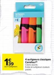 199  39  Les 4 surligneurs  4 surligneurs classiques Carrefour Coloris assortis  Existe en sufigneurs couleurs  pastels 