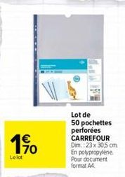 1%  Le lot  Lot de 50 pochettes perforées CARREFOUR Dim.:23 x 30,5 cm En polypropylène Pour document format A4 