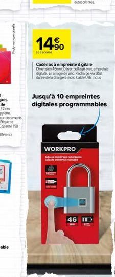 14.⁹⁰  Lecacas  Cadenas à empreinte digitale Dimension 46mm Déverrouillage avec empreinte digitale. En alliage de zinc Recharge via USB, durée de la charge 6 mois. Cable USB indus  Jusqu'à 10 empreint