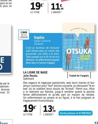 L'AVIS DE LA LIBRAIRE  19€*  LE TITRE  11%  L'EBOOK  Sophie Espace Culturel de Tourlaville  C'est un bonheur de retrouver Julie Otsuka dans un roman très personnel, une lettre à la mère. Texte puissan