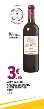 fruit  veger  leger  pers  prange  924 bouteilles disponibles  puissa  3.5  85  -  aop gaillac château les méritz cuvée tradition  2019 75 cl.  mertiz 