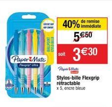 Paper Mate  Ferra  BALLPOINT STYLDARLE  40% de remise  immédiate  soit  5€50 3€30  Stylos-bille Flexgrip rétractable x 5, encre bleue 