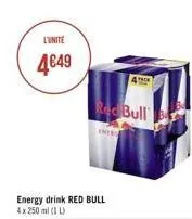 l'unite  4649  energy drink red bull 4x 250 ml (1 l)  red bull  ine 