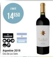 L'UNITE  14€50  CONSERVER  OOO  Argentine 2019 Clos De Los Siete 