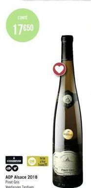 L'UNITE  17€50  CONSERVER  AOP Alsace 2018 Pinot Gris Vendanges Tardives  