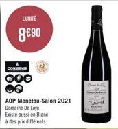 L'UNITÉ  8€90  CONSERVER  000  AOP Menetou-Salon 2021  Domaine De Loye  Existe aussi en Blanc à des prix différents 