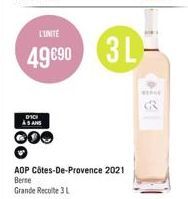 DICH AS ANS  000  L'UNITE  49890 3L  €90  AOP Côtes-De-Provence 2021 Berne Grande Recolte 3 L 