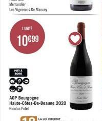 L'UNITÉ  10€99  PORTA BONE  000  AOP Bourgogne Haute-Côtes-De-Beaune 2020 Nicolas Potel  Peng 