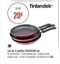 le lot  20€  lot de 3 poêles 20/24/28 cm en aluminium-fond special gaz-coleris rouge existe aussi lot de 3 casseroles 16/18/20 cm à 26€ 