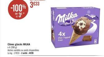 -100% 3⁰  Milka  4x  Choc Teppel  Cone 