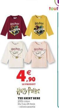 Harry Potter  HA  Harry Potter  Haty Per  ,90  LE PRODUIT  Harry Potter  TEE SHIRT BEBE  100% coton Du 3 au 24 mois -coloris assortis 
