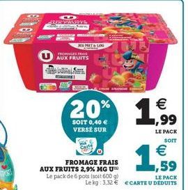 P VERWW.RTVE Chang, barn,  wewcation  BALLUR  FROMAGES FRAIS AUX FRUITS  JOS MAT & LOU  FROMAGE FRAIS AUX FRUITS 2,9% MG U Le pack de 6 pots (soit 600 g)  20%  SOIT 0,40 € VERSE SUR  ****  ME  1,  LE 