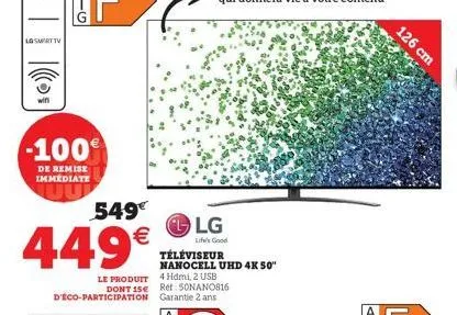 lg smart tv  -100€  de remise immediate  lg  life's good  126 cm 