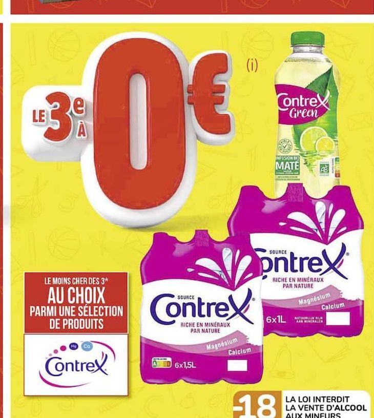 Le 3e a 0€ le moins cher des 3 au choix parmi une seelction de produits Contrex