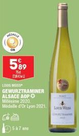 MEDALLE  OR  5%9  75d  17.85  LOUIS WEISS GEWURZTRAMINER ALSACE AOP O Millésime 2020. Médaille d'Or Lyon 2021.  5 à 7 ans  Lon Wine 