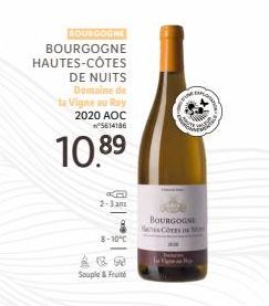 BOURGOGNE  BOURGOGNE HAUTES-CÔTES DE NUITS Domaine de  ta Vigne au Roy 2020 AOC n°5614186  10.89  2-3 ans  8-10°C  Souple & Fruit  FUNE  K  BOURGOGNE Cors 