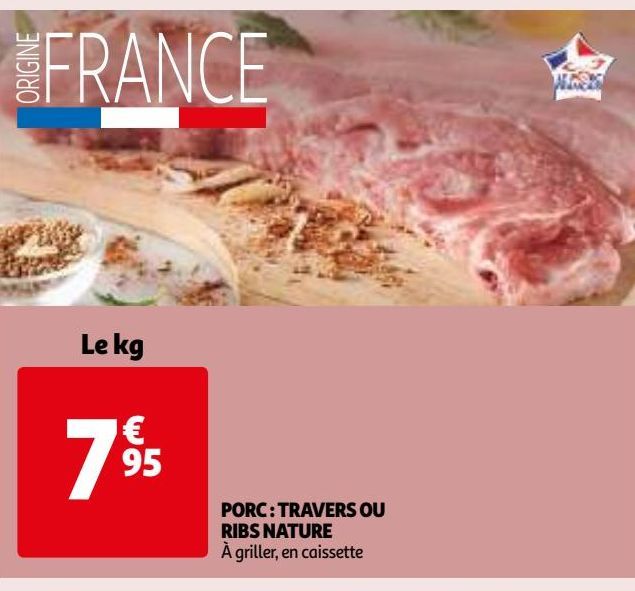 PORC : TRAVERS OU RIBS NATURE