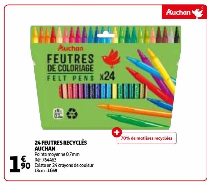 24 FEUTRES RECYCLÉS AUCHAN