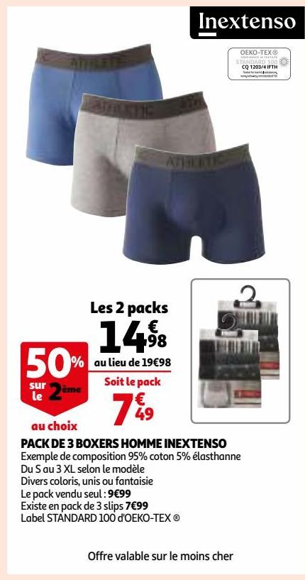 PACK DE 3 BOXERS HOMME INEXTENSO