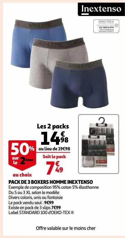 pack de 3 boxers homme inextenso