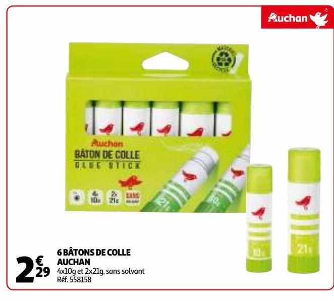 6 BÂTONS DE COLLE AUCHAN