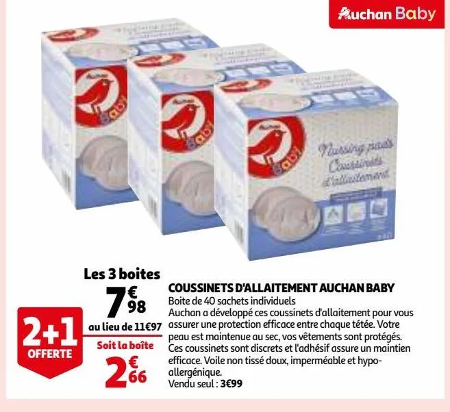 coussinets d'allaitement auchan baby