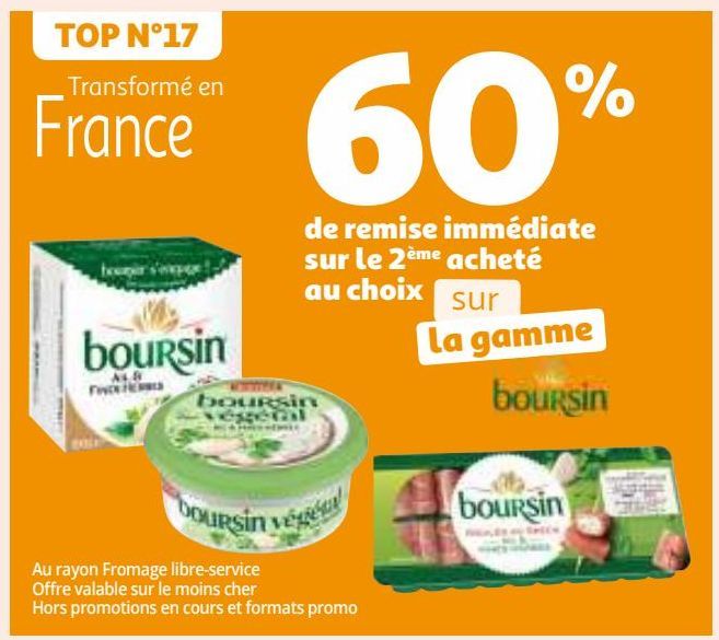 60% de remise immédiate sur le 2ème acheté au choix sur la gamme boursin