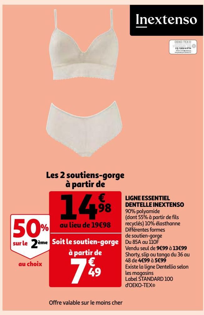 LIGNE ESSENTIEL DENTELLE INEXTENSO Les 2 soutiens-gorge à partir de