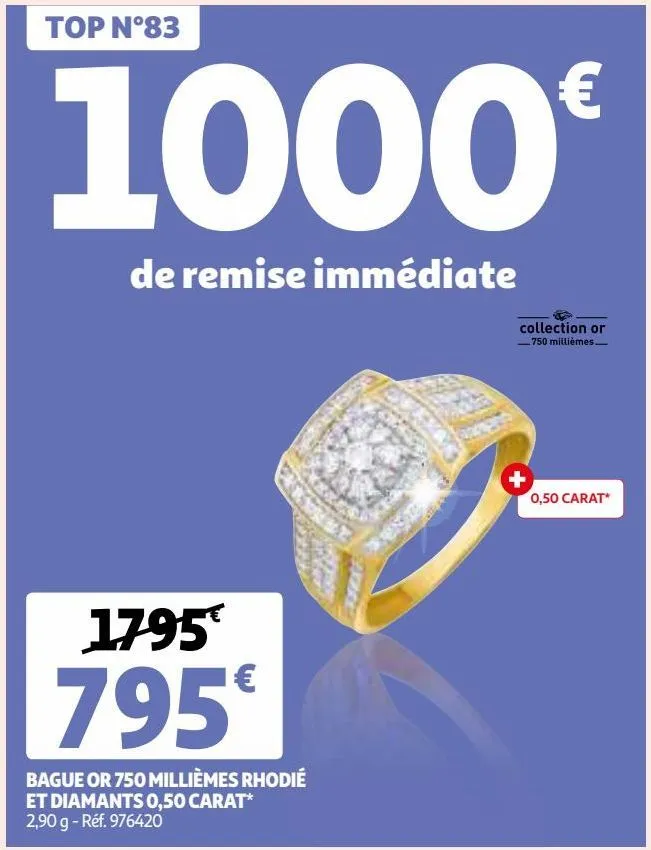 bague or 750 millièmes rhodié et diamants 0,50 carat