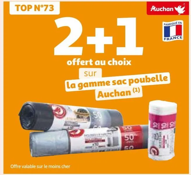 2+1 offert au choix sur la gamme sac poubelle auchan