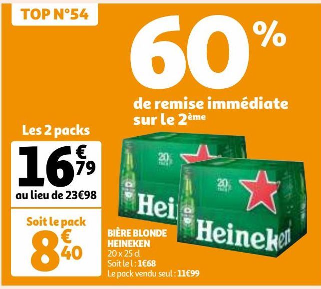  BIÈRE BLONDE HEINEKEN 20 x 25 cl