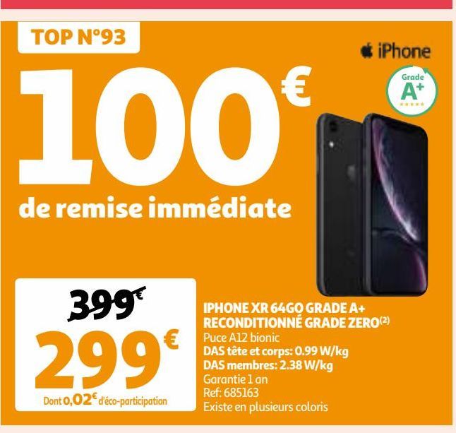  IPHONE XR 64GO GRADE A+ RECONDITIONNÉ GRADE ZERO