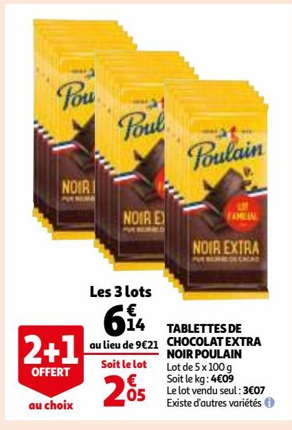 TABLETTES DE CHOCOLAT EXTRA NOIR POULAIN 