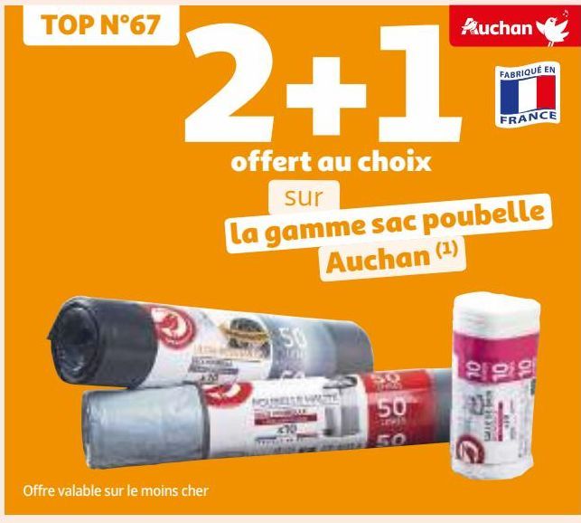 2+1 offert au choix sur la gamme sac poubelle Auchan 