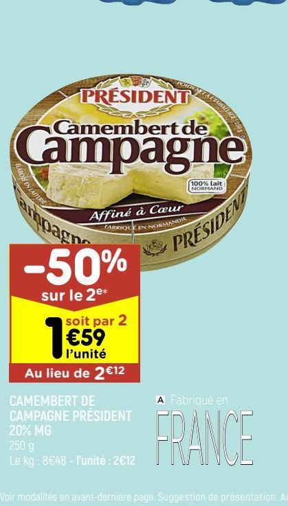 camembert de campagne Président 20% M.G