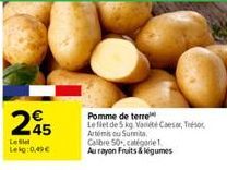 245  Le Sit Leig:0,49€  Pomme de terre  Le flet de 5 kg. Vanet Coes, Trésor Artemisu Sunita Calibre 50 catégorie 1. Au rayon Fruits & légumes 