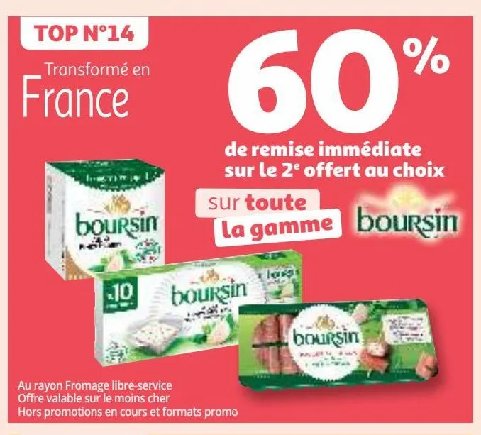 60% de remise immediate sur le 2e offert au choix sur toute la gamme boursin