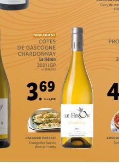 SUD-OUEST CÔTES  DE GASCOGNE  CHARDONNAY Le Héron 2021 IGP  3.69  L'ACCORD PARFAIT Courgettes farcies thanatics  LE HERON 