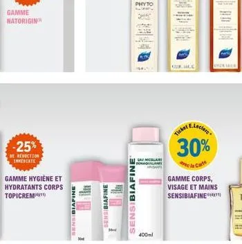 gamme  natorigin  -25%  be reduction inmediate  gamme hygiène et hydratants corps  topicrem  sensibiafine  sensibiafine  phyto  sensibiafine  la micolari demaquillan arisant  400ml  curiale  ticker  e