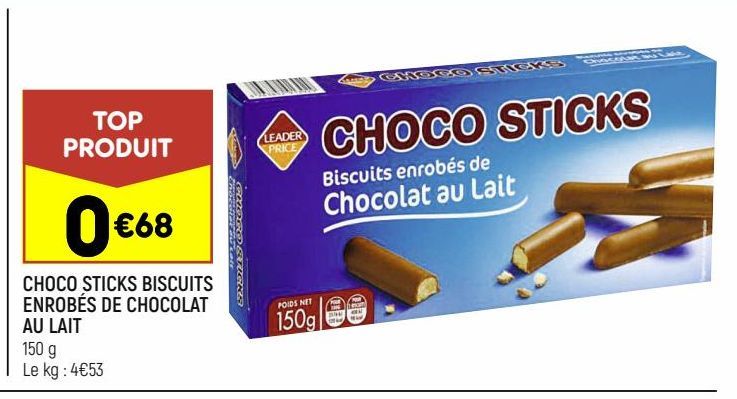 CHOCO STICKS BISCUITS ENROBÉS DE CHOCOLAT AU LAIT